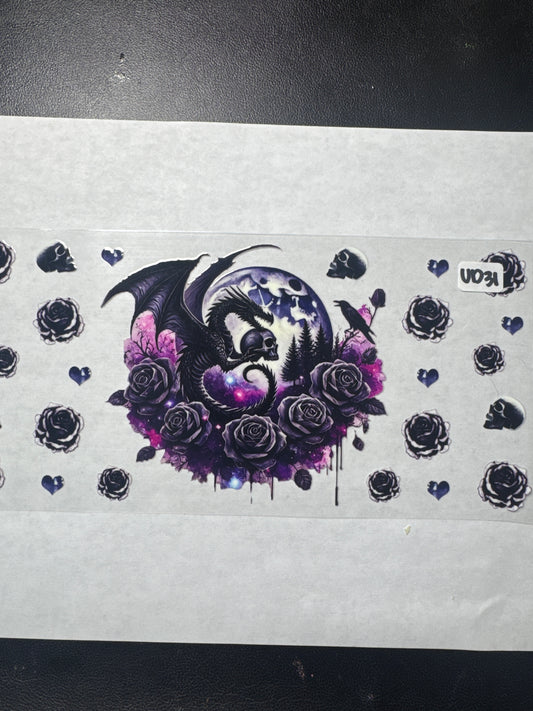 UD31 purple and black dragon and skull wrap uvdtf wrap