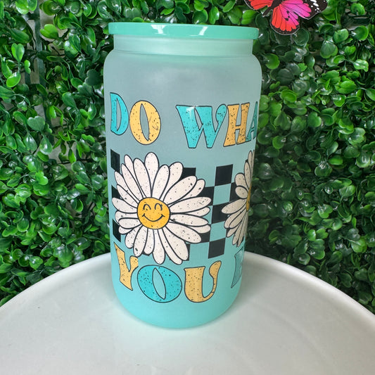 16oz Mint Green Glass what makes you happy UVDTF cup