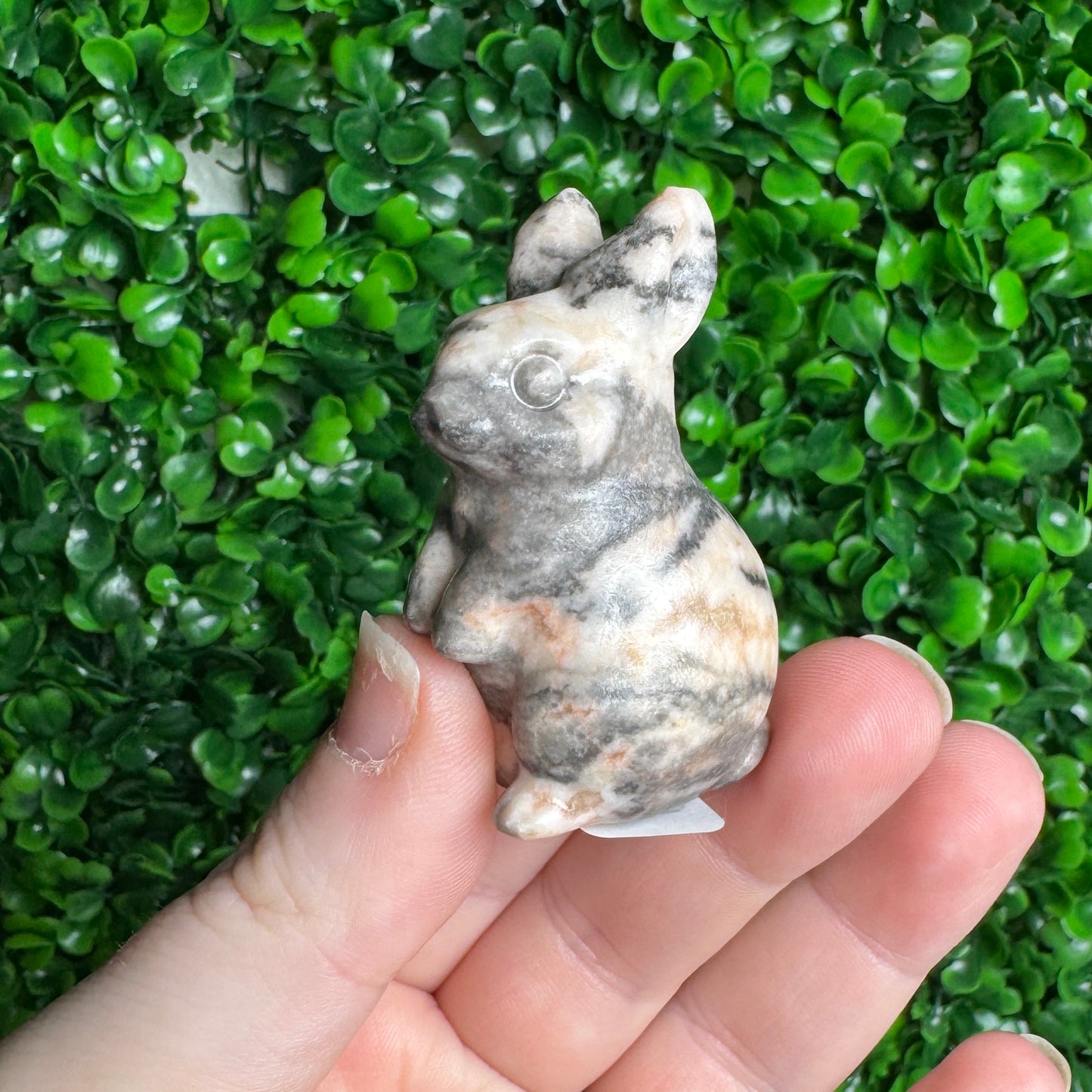 Pink zebra Jasper Rabbit Carving