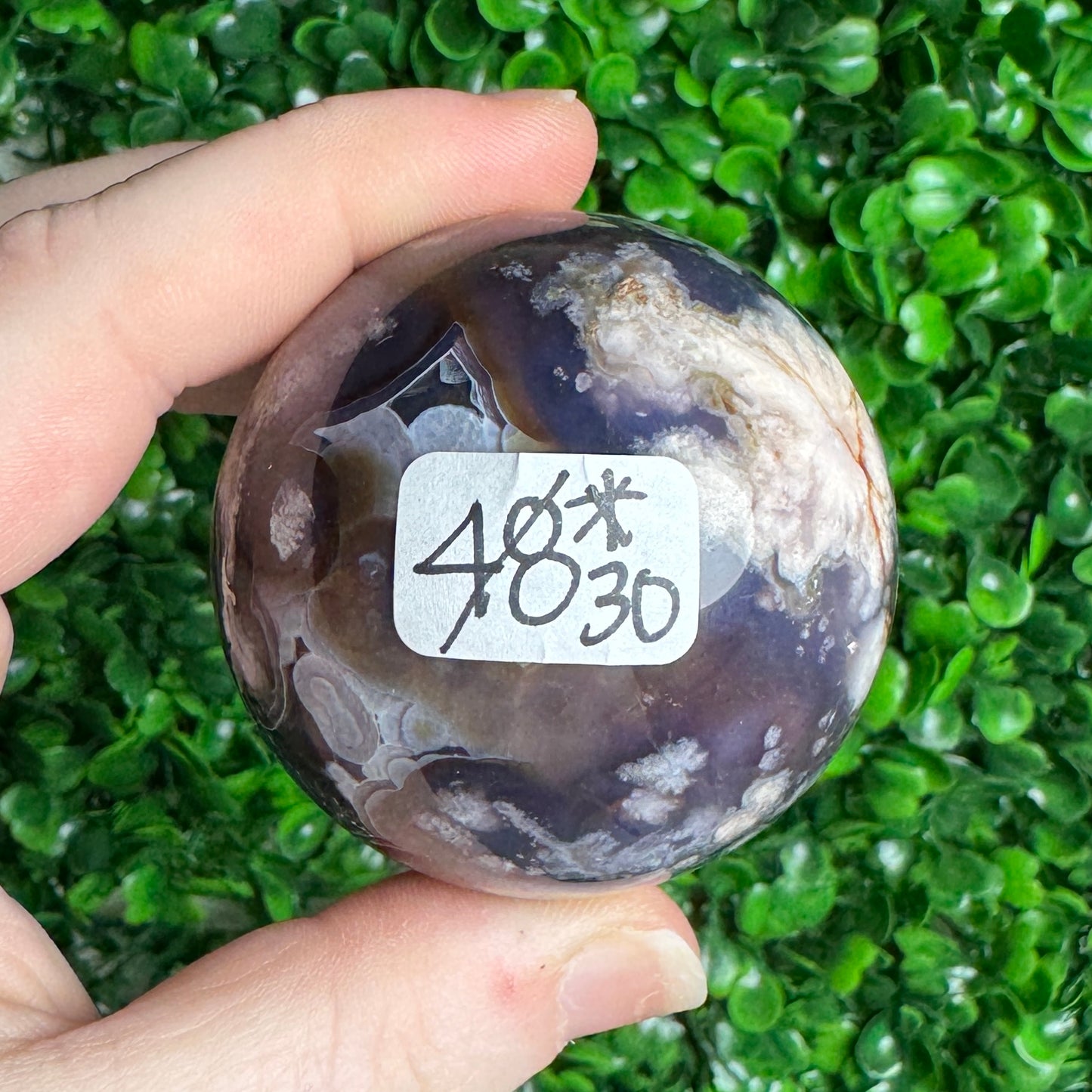 Imperfect Black flower agate sphere 30