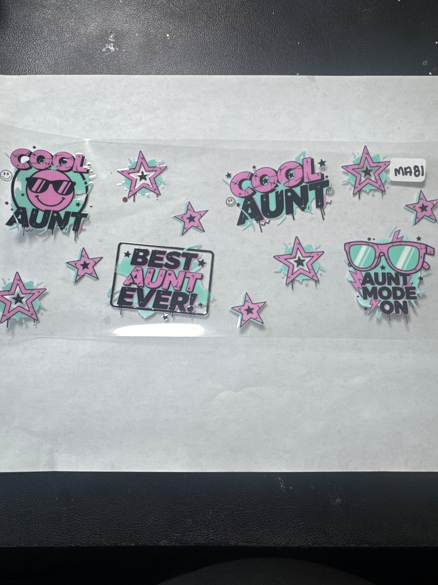 MA81 Cool aunt uvdtf wrap with stars and sunglasses