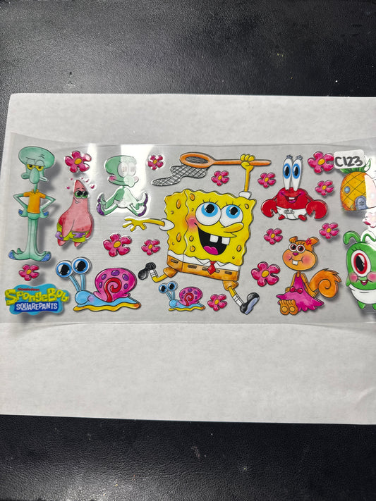 C123 yellow square man character and friends uvdtf wrap