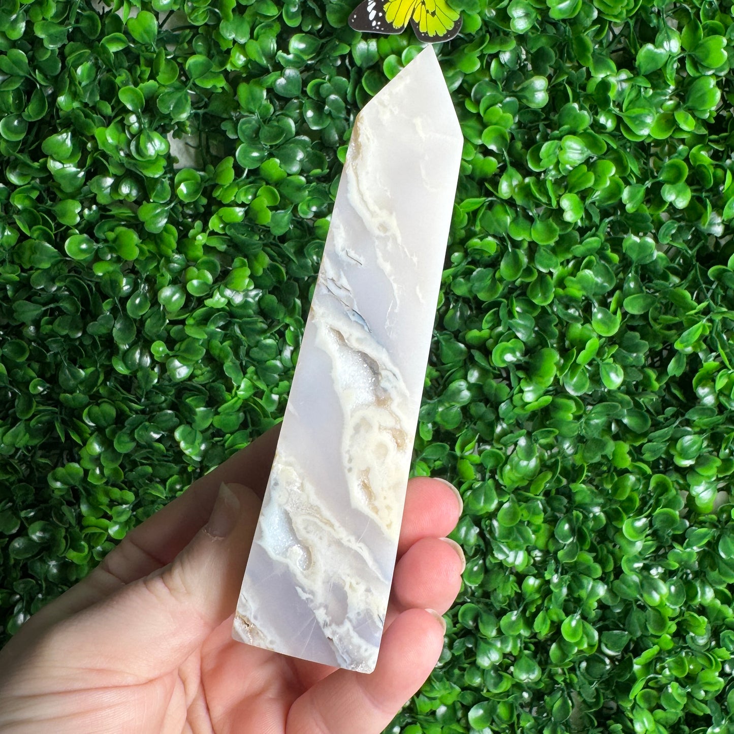 Druzy White Plume Agate Tower