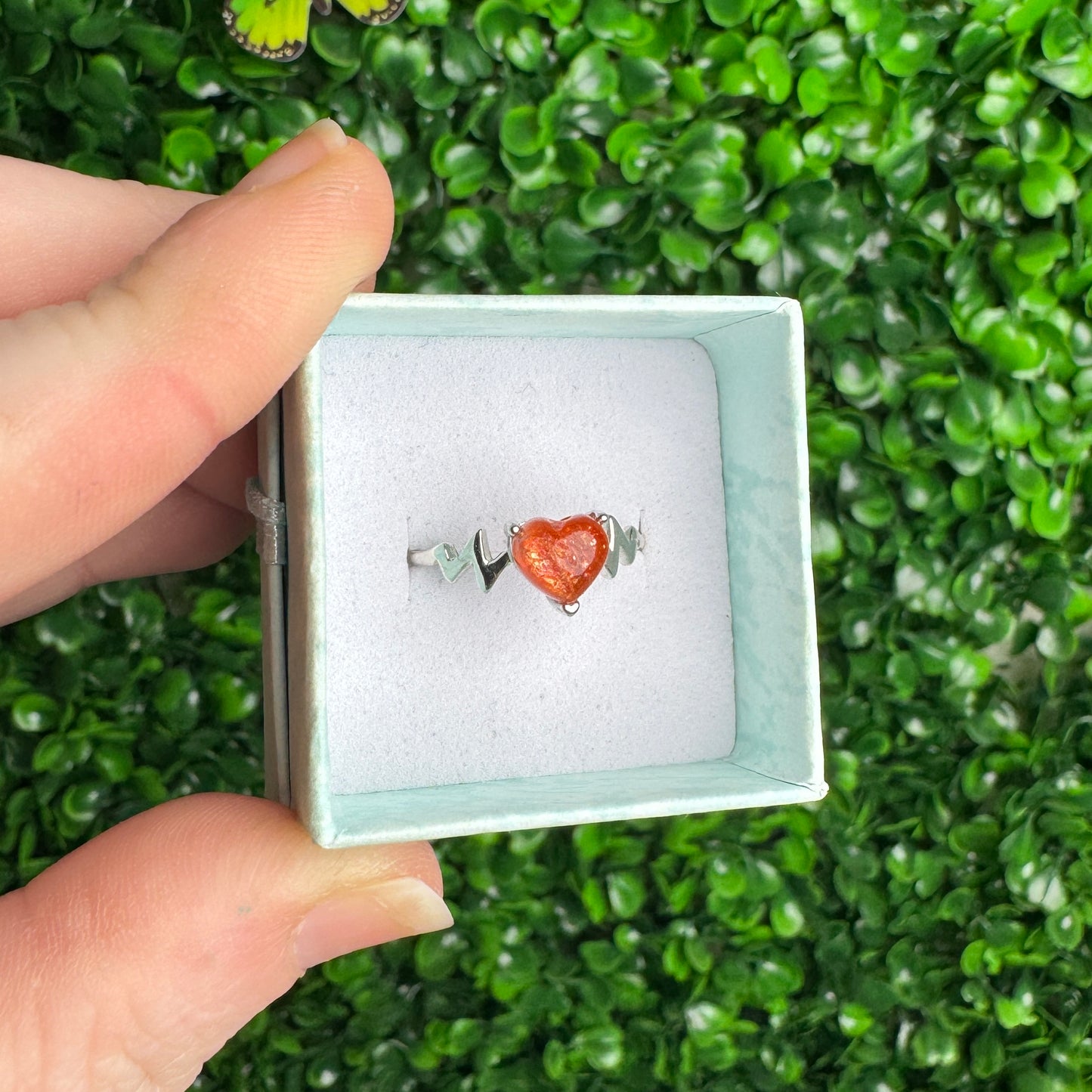 Sunstone Heart Ring 925 sterling silver and adjustable