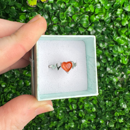 Sunstone Heart Ring 925 sterling silver and adjustable