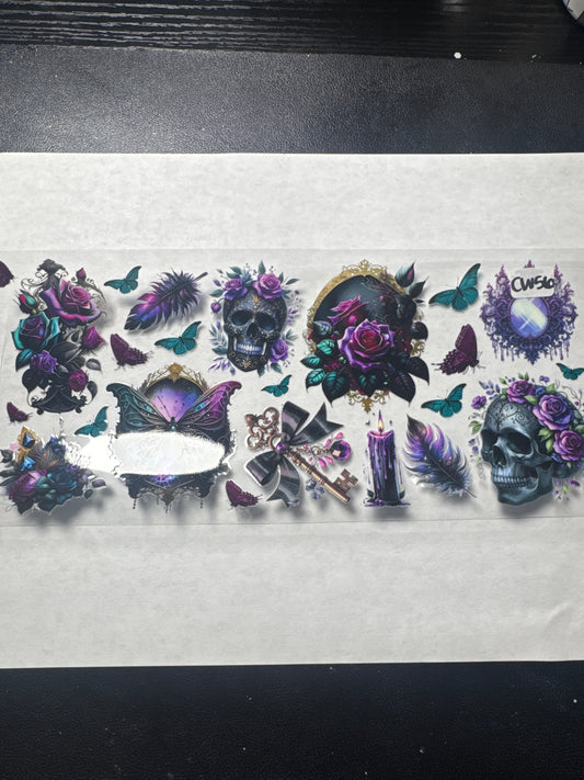 CW56 Purple Teal Skull Flower Butterfly Crystal witchy style uvdtf wrap