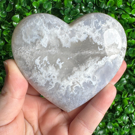 Blue Plume Agate Heart Carving