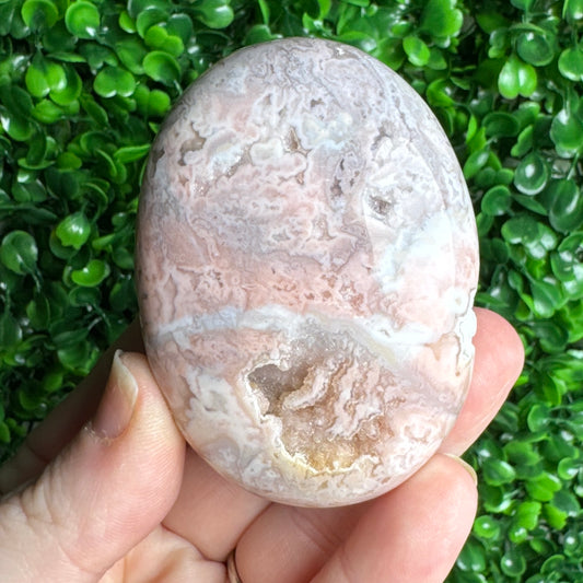 Pink Plume Agate Palm Stone