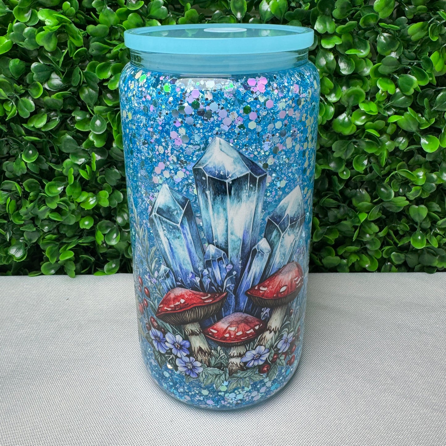 16oz Crystal Mushroom UVDTF Glitter Snowglobe cup