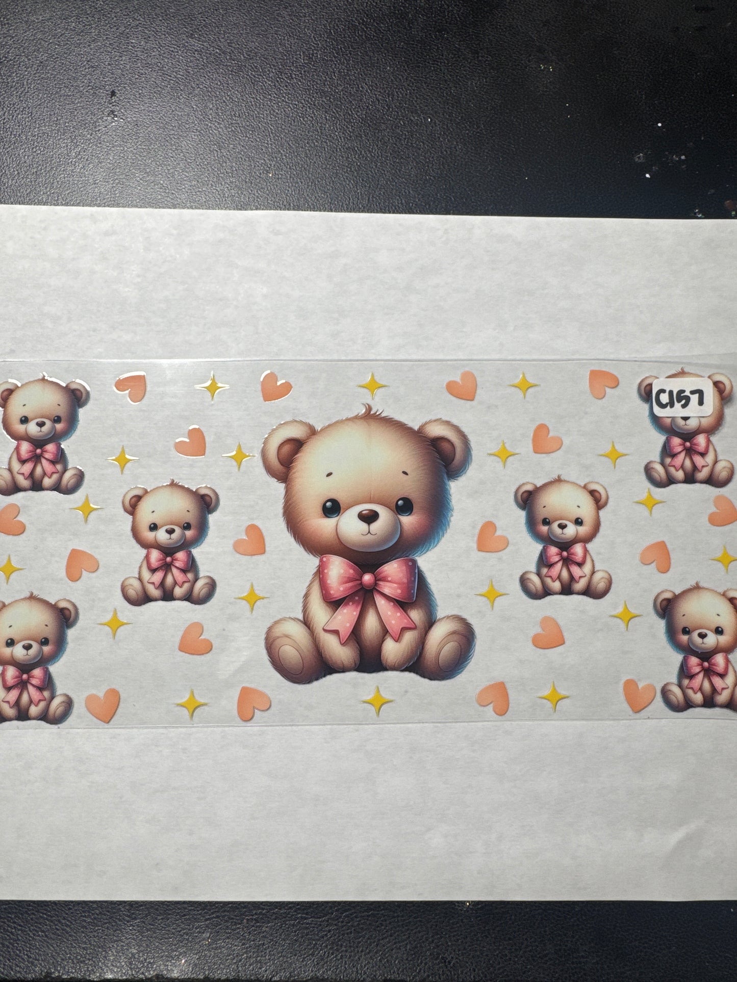 C157 teddy bear with hearts and stars uvdtf wrap