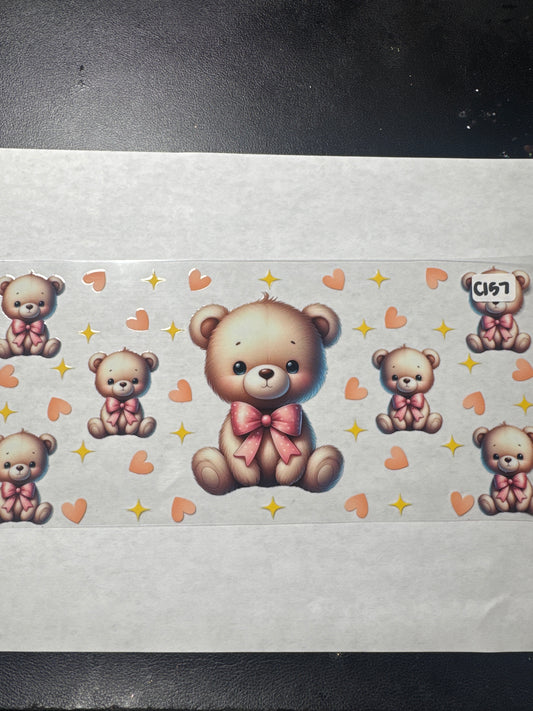 C157 teddy bear with hearts and stars uvdtf wrap