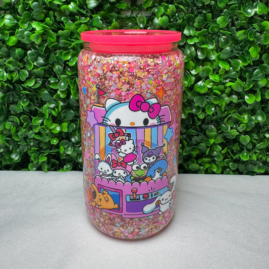 16oz Pink HK UVDTF Glitter snowglobe cup