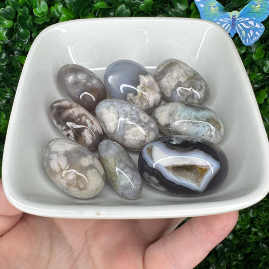 Black Flower Agate Tumbles