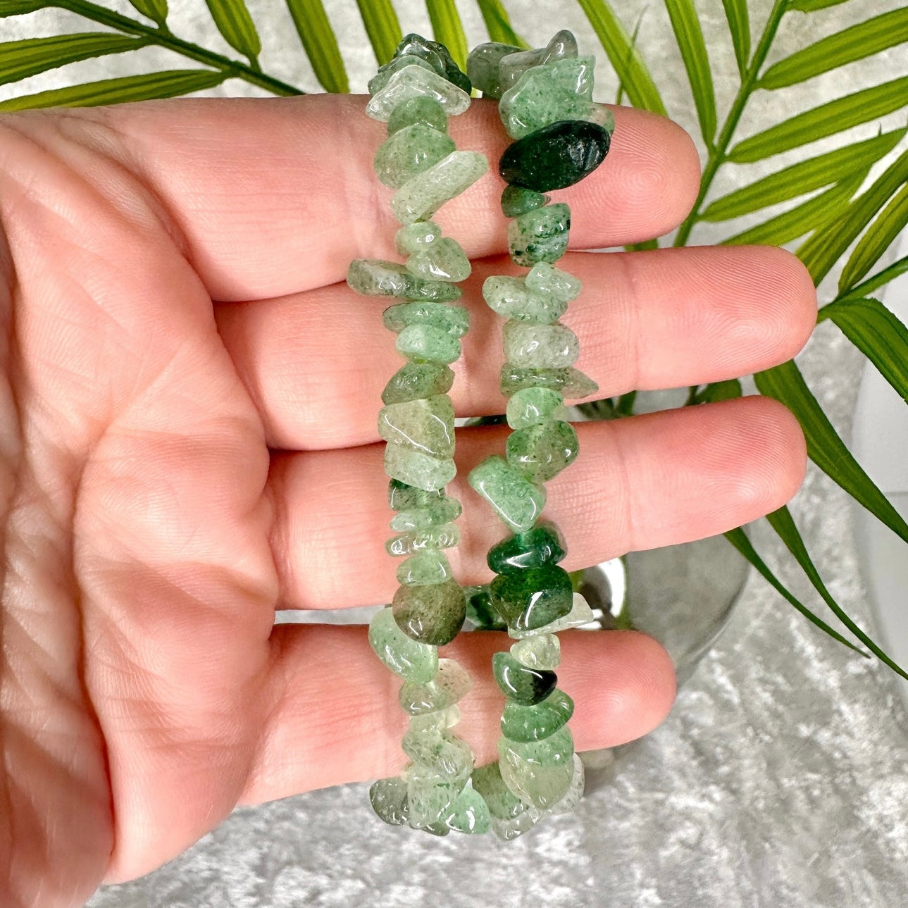 Green Strawberry Quartz Chip Bracelet