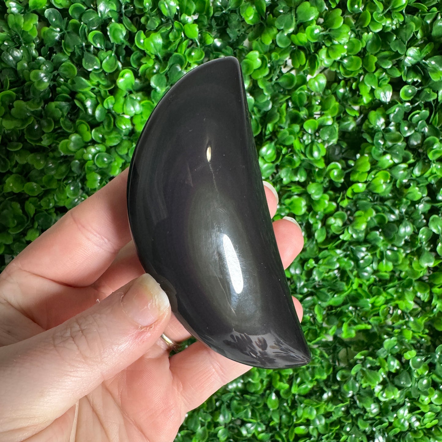 Rainbow Obsidian Moon Carving