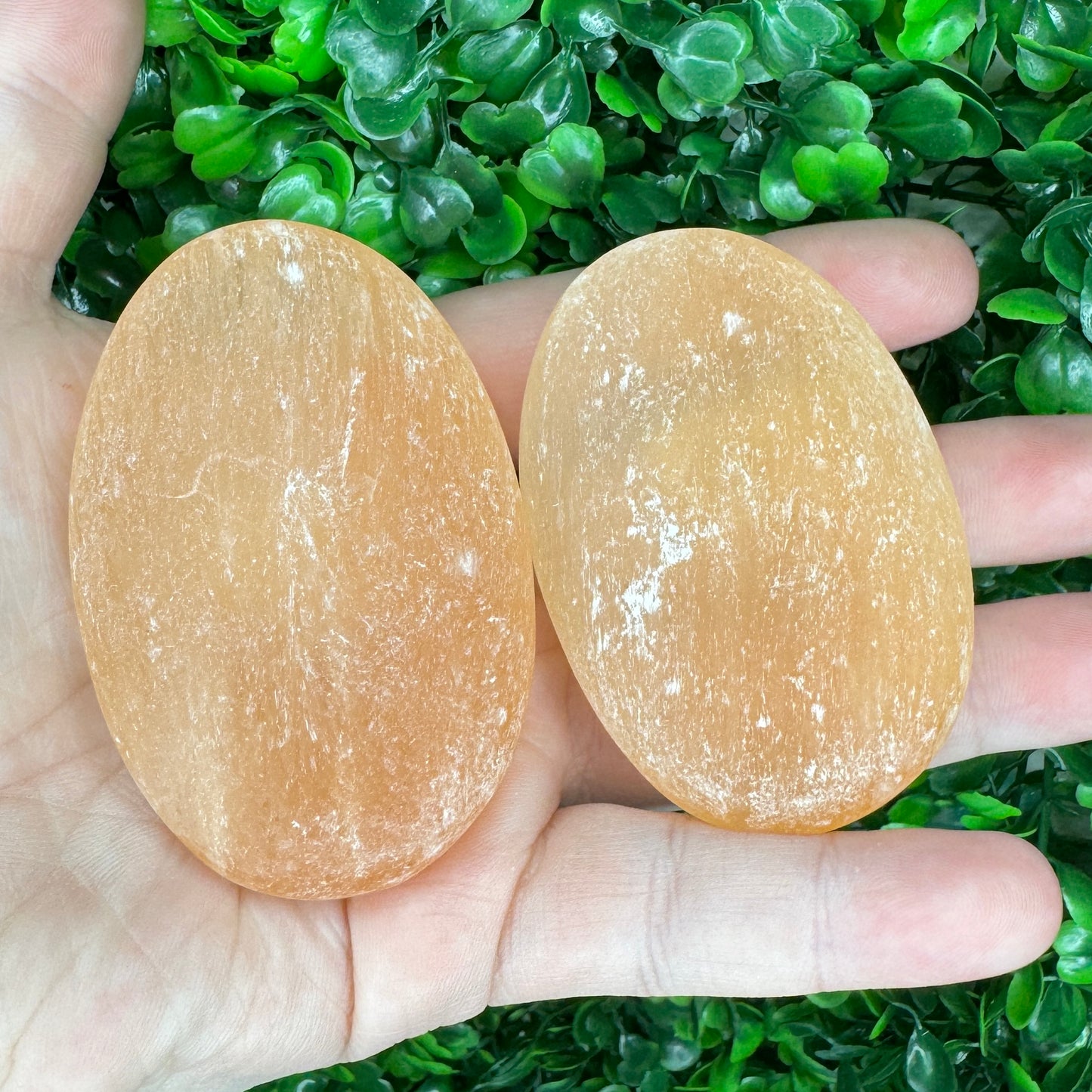 Peach Selenite Palmstone