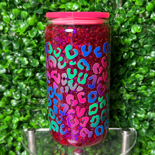 16oz Animal Print UVDTF glitter snowglobe cup