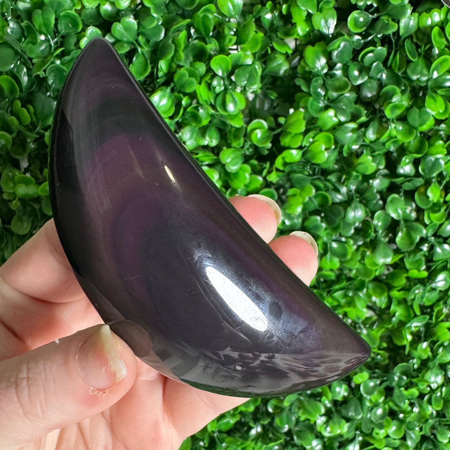 Rainbow Obsidian Moon Carving