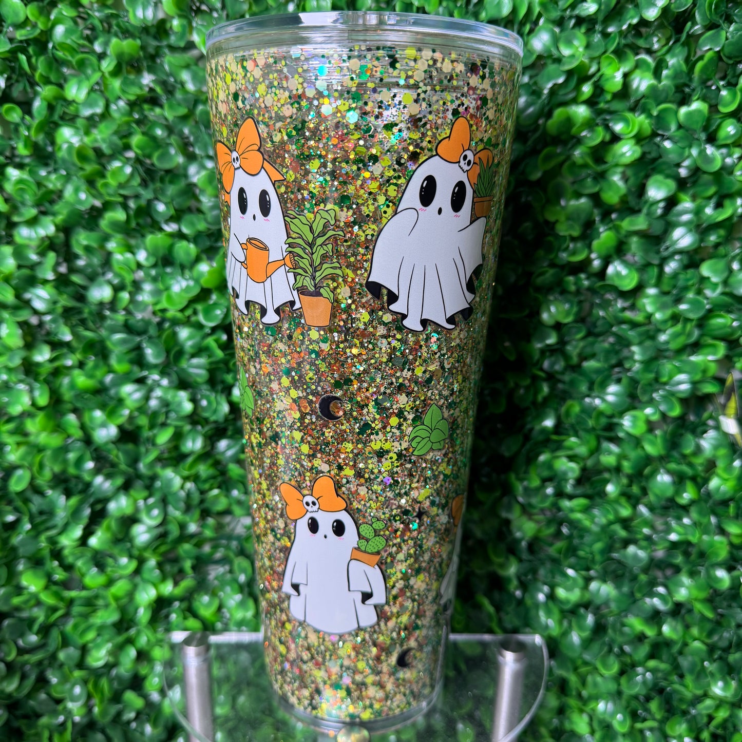 24oz Plant Ghost Acrylic UVDTF Snowglobe Glitter Cup
