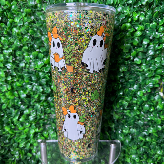 24oz Plant Ghost Acrylic UVDTF Snowglobe Glitter Cup