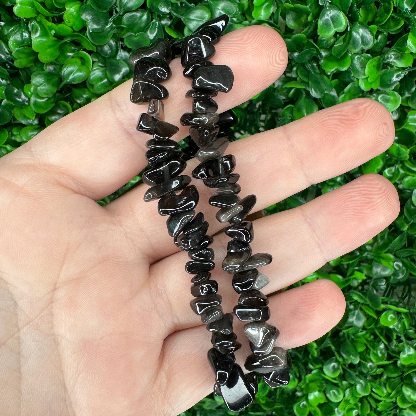 Silver Sheen Obsidian Chip Bracelet