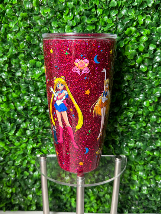 24oz Moon Girls UVDTF acrylic glitter Snowglobe tumbler cup