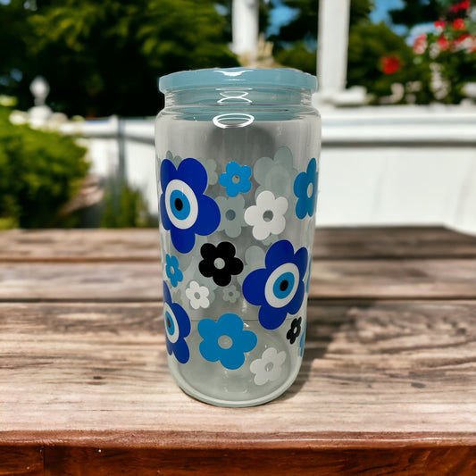 16 oz Blue evil eye flower uvdtf cup