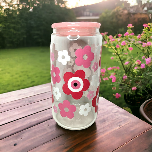 16oz Pink evil eye flower uvdtf cup