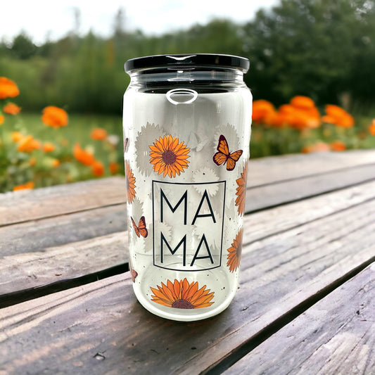 16oz Orange Floral Mama uvdtf cup