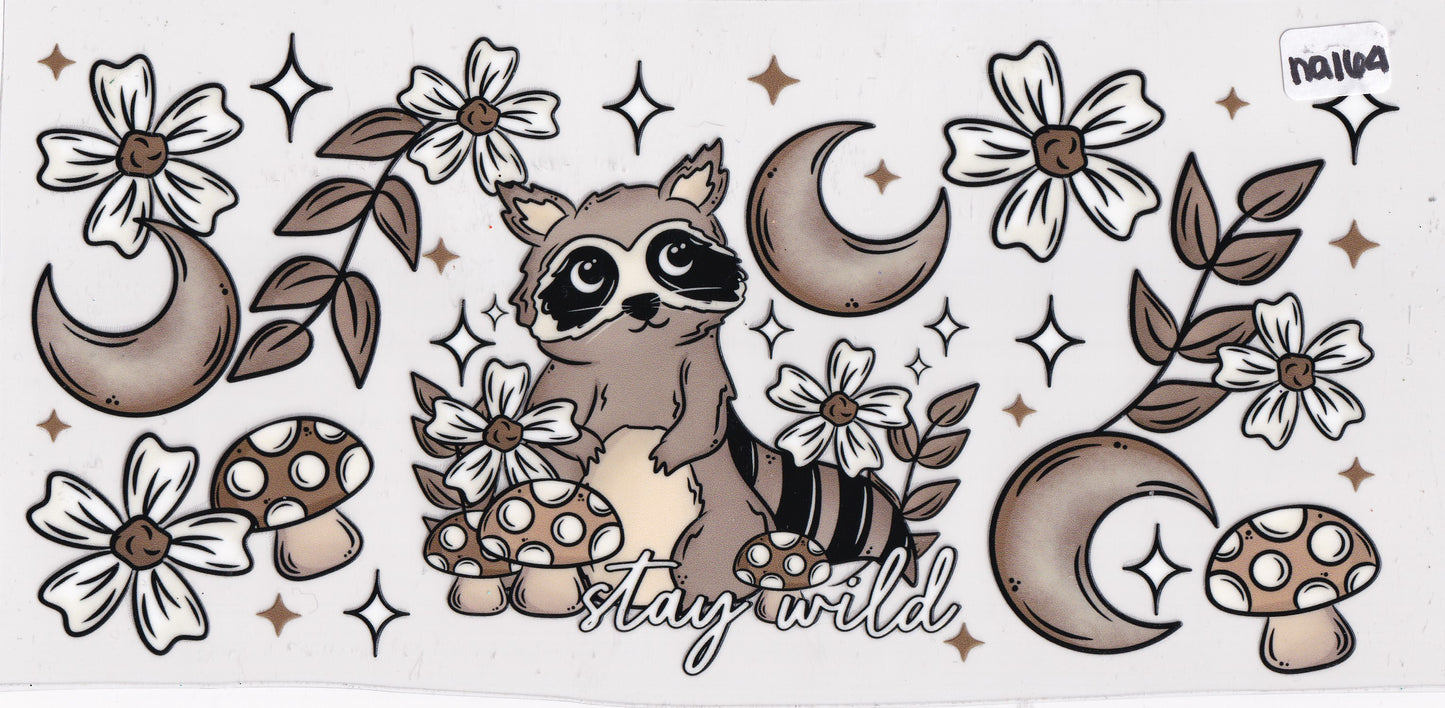 NA164 Raccoon Flowers Mushroom Moon  UVDTF Wrap