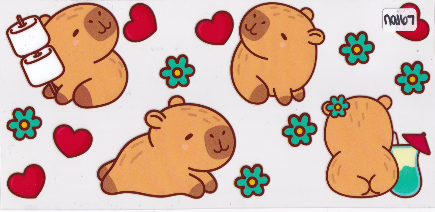 NA167 Capybara Hearts Funny UVDTF Wrap