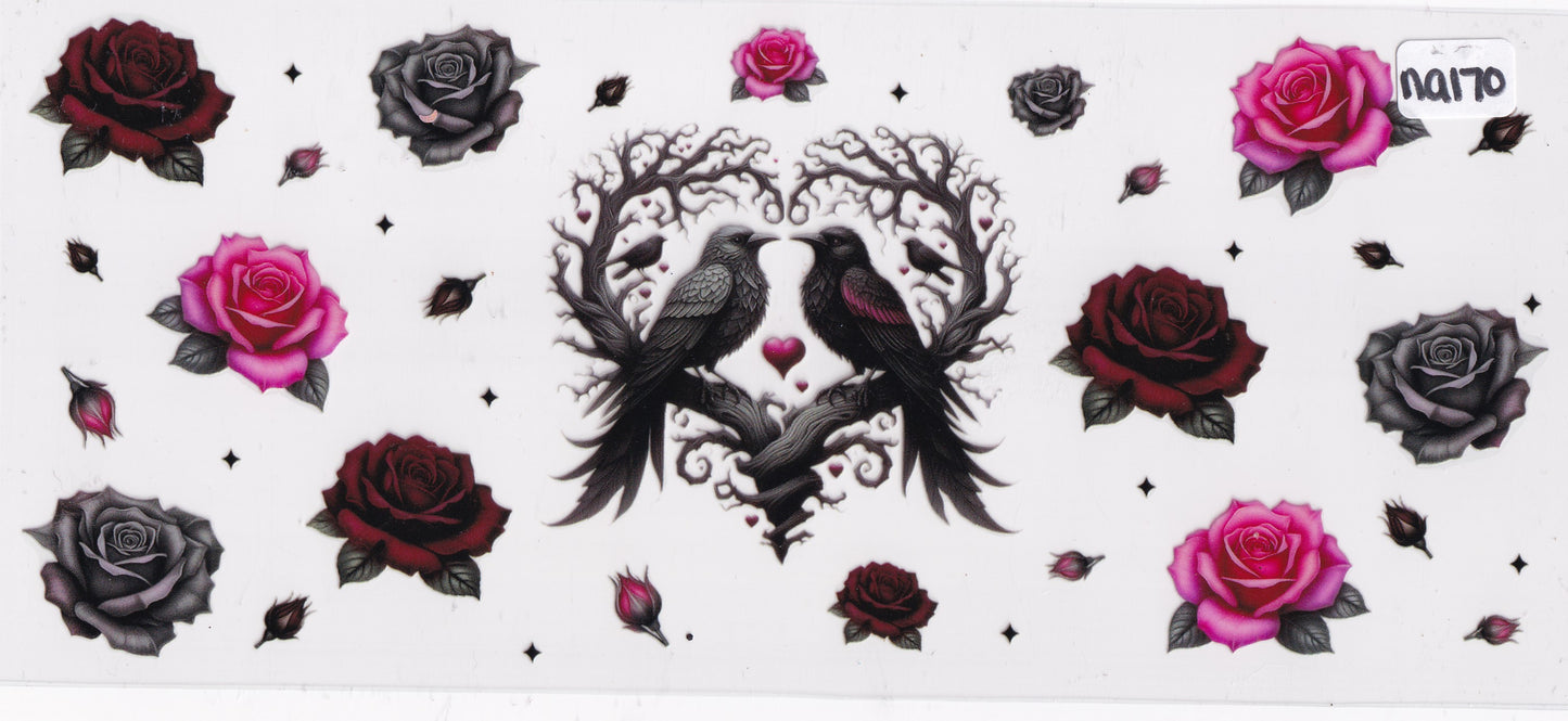 NA170 Birds Flowers Roses UVDTF Wrap