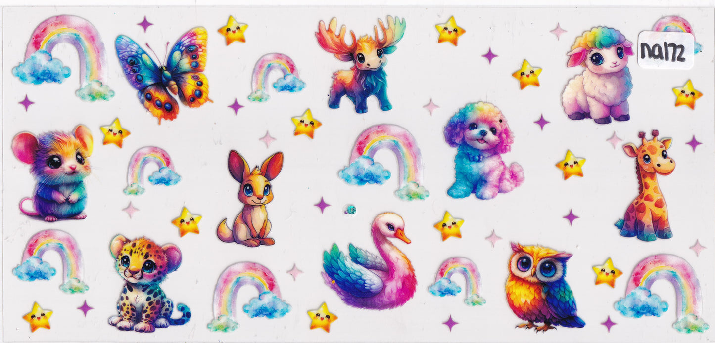 NA172 Cute Animals Rainbow UVDTF Wrap