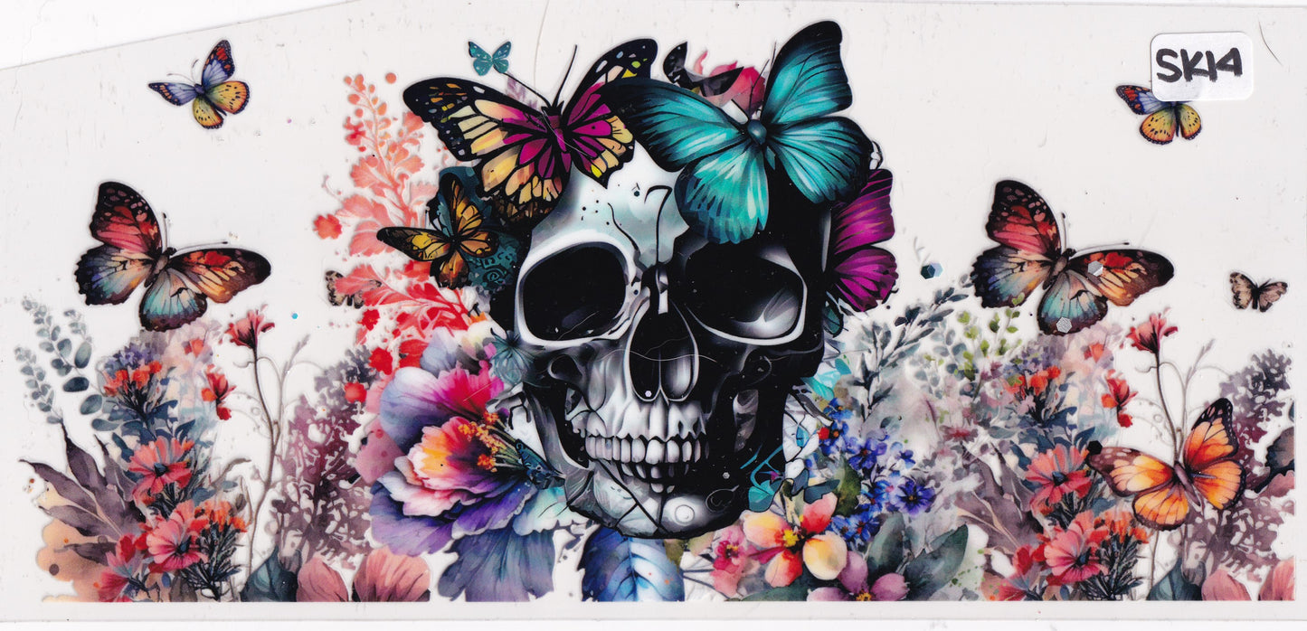 SK14 Skull Butterflies Flowers UVDTF Wrap