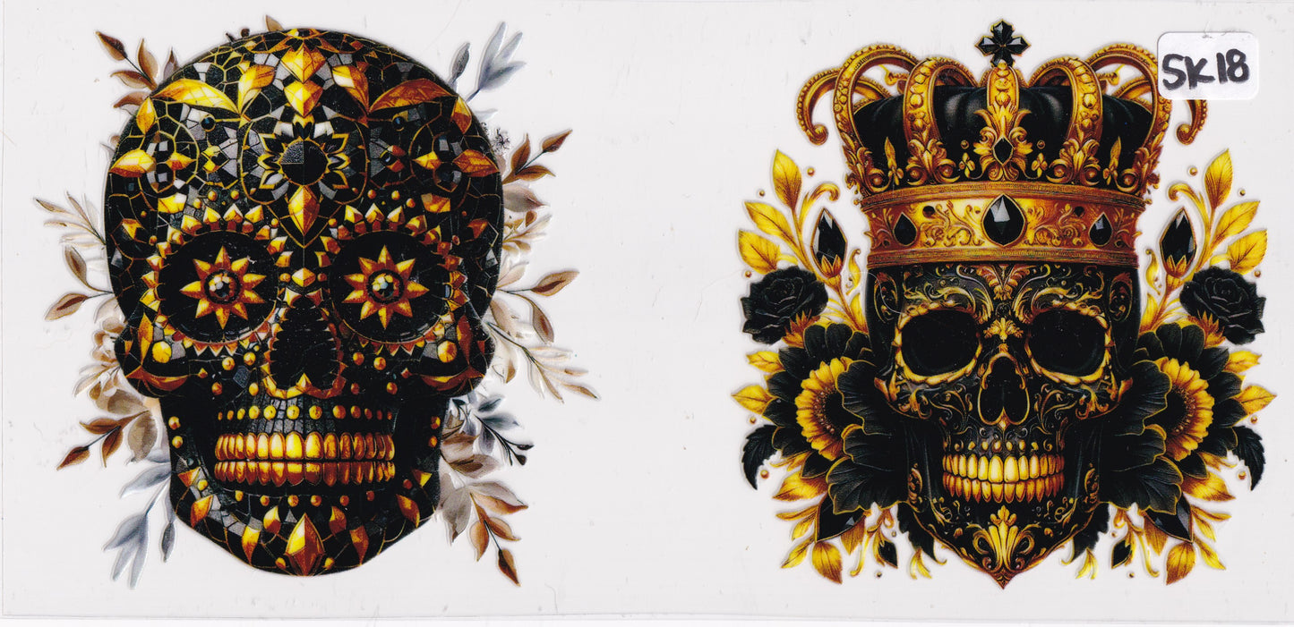 SK18 Skulls Crown Flowers UVDTF Wrap