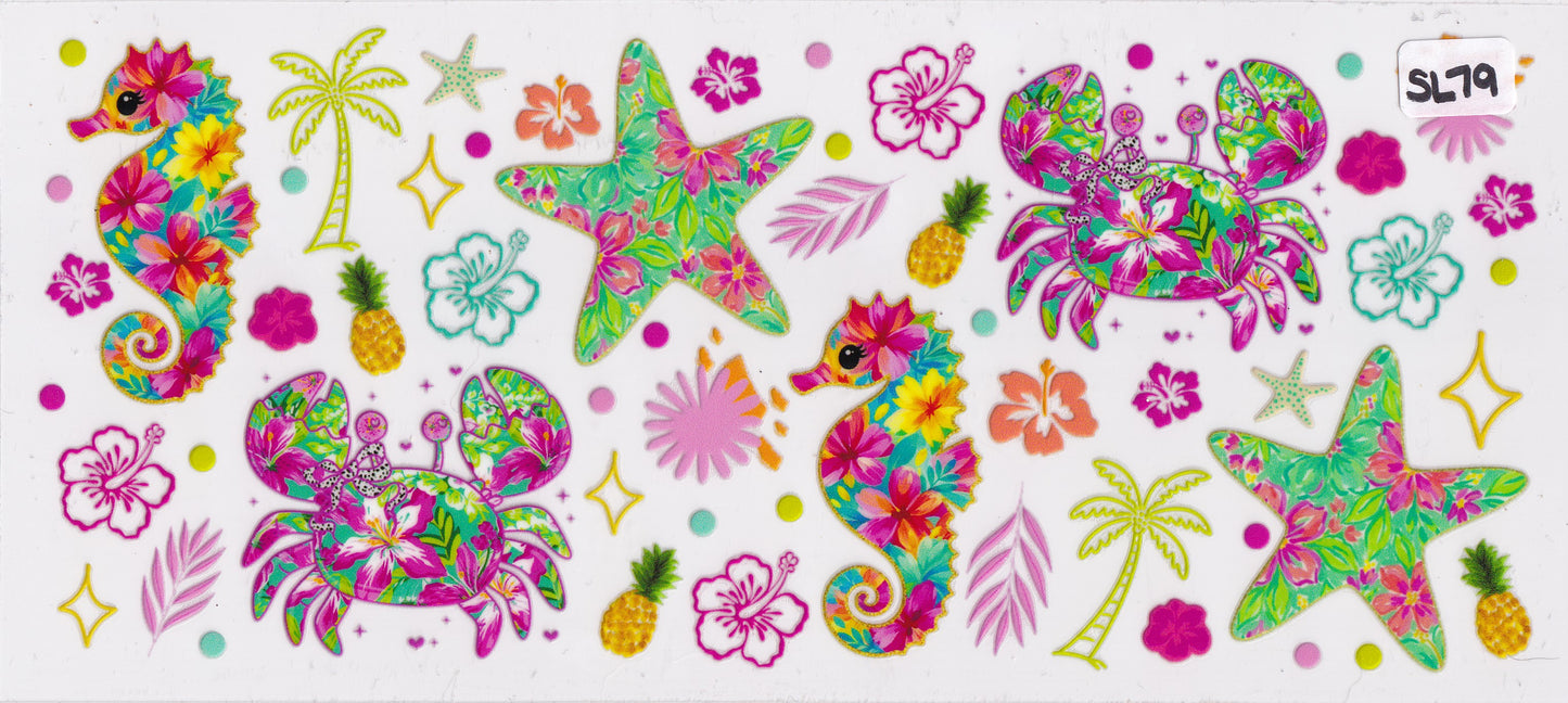 SL79 Seahorse Starfish Flowers Crab UVDTF Wrap