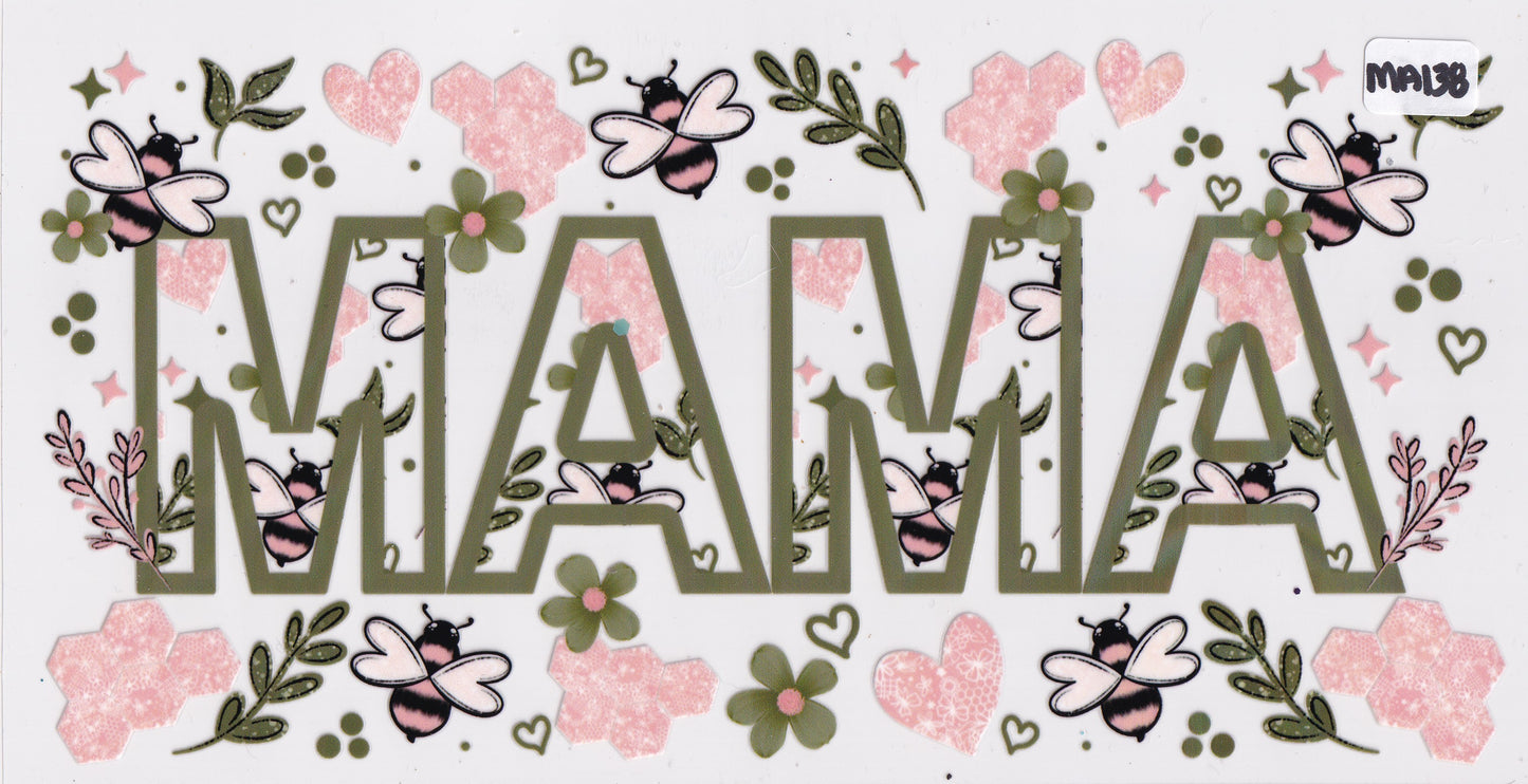 MA138 Mama Mom Flowers Bees UVDTF Wrap