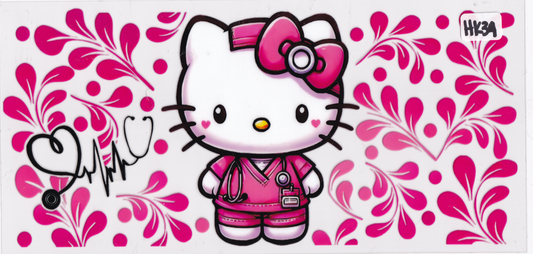 HK34 Kids Kitty Character Nurse UVDTF Wrap