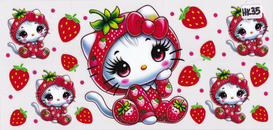HK35 Strawberry Kids Kitty Character UVDTF Wrap