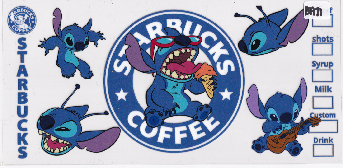 BA71 Kids Blue Character Coffee Drink UVDTF Wrap