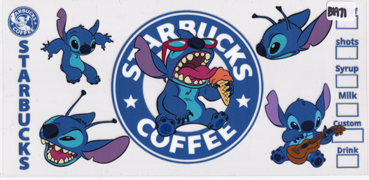BA71 Kids Blue Character Coffee Drink UVDTF Wrap