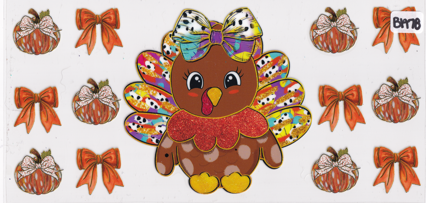 BA78 Thanksgiving Turkey Ribbons UVDTF Wrap