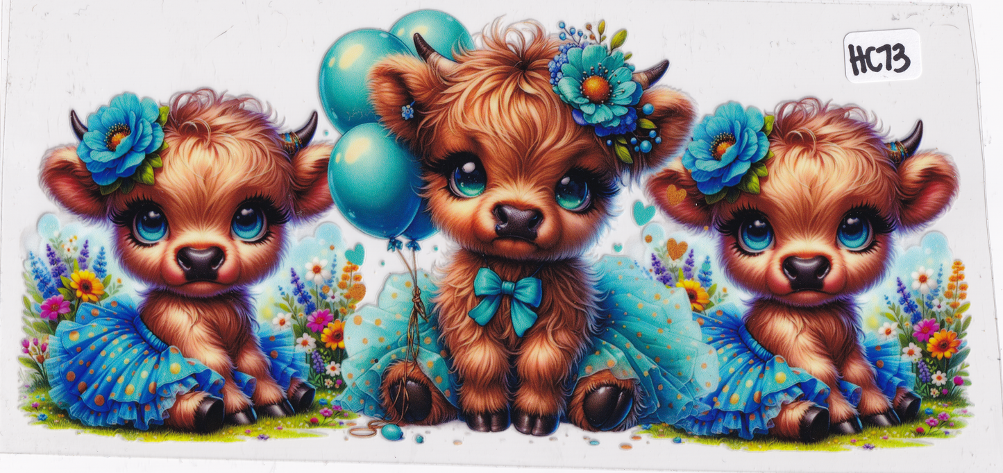 HC73 Highland Cow Flowers UVDTF Wrap