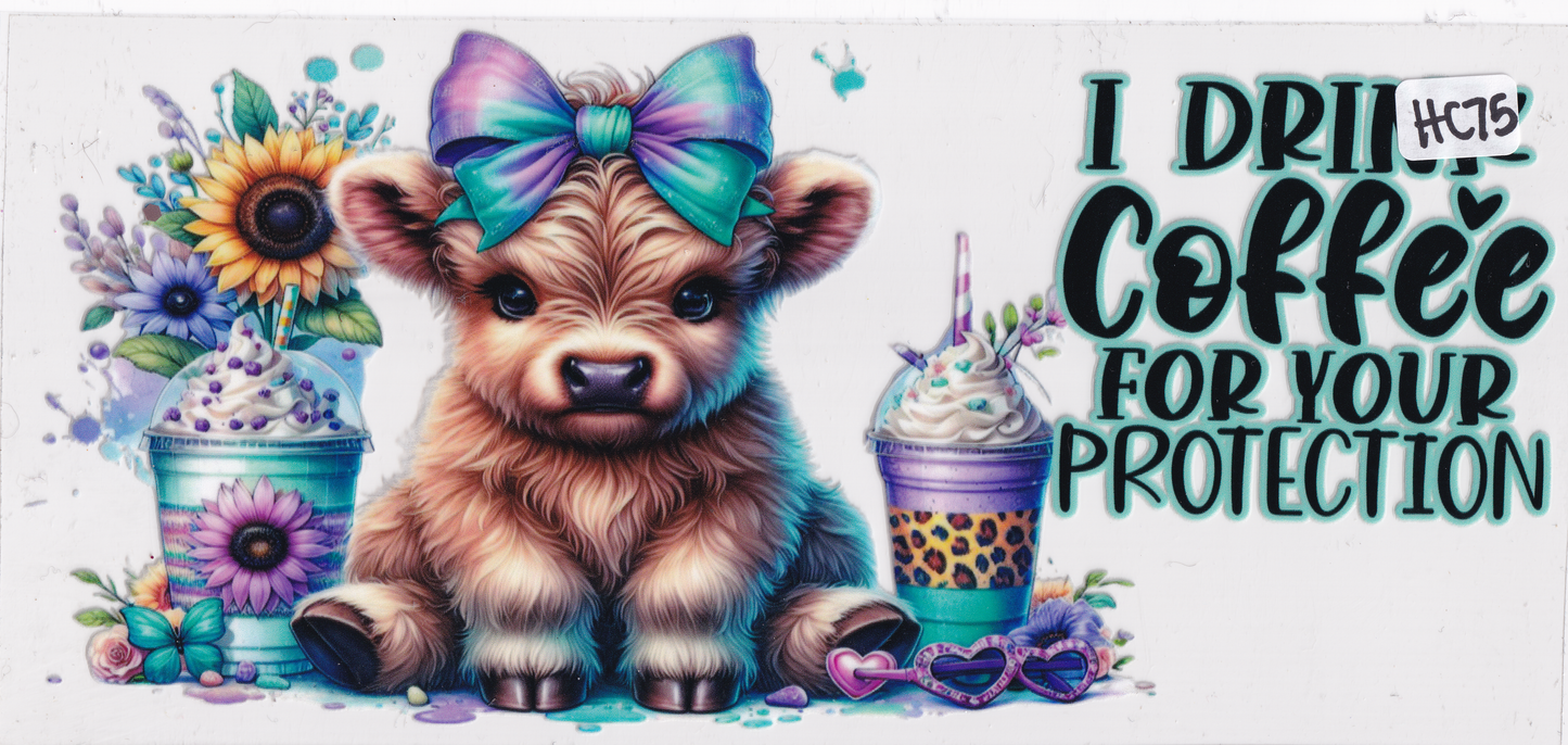 HC75 Highland Cow Coffee Flower UVDTF Wrap