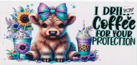 HC75 Highland Cow Coffee Flower UVDTF Wrap