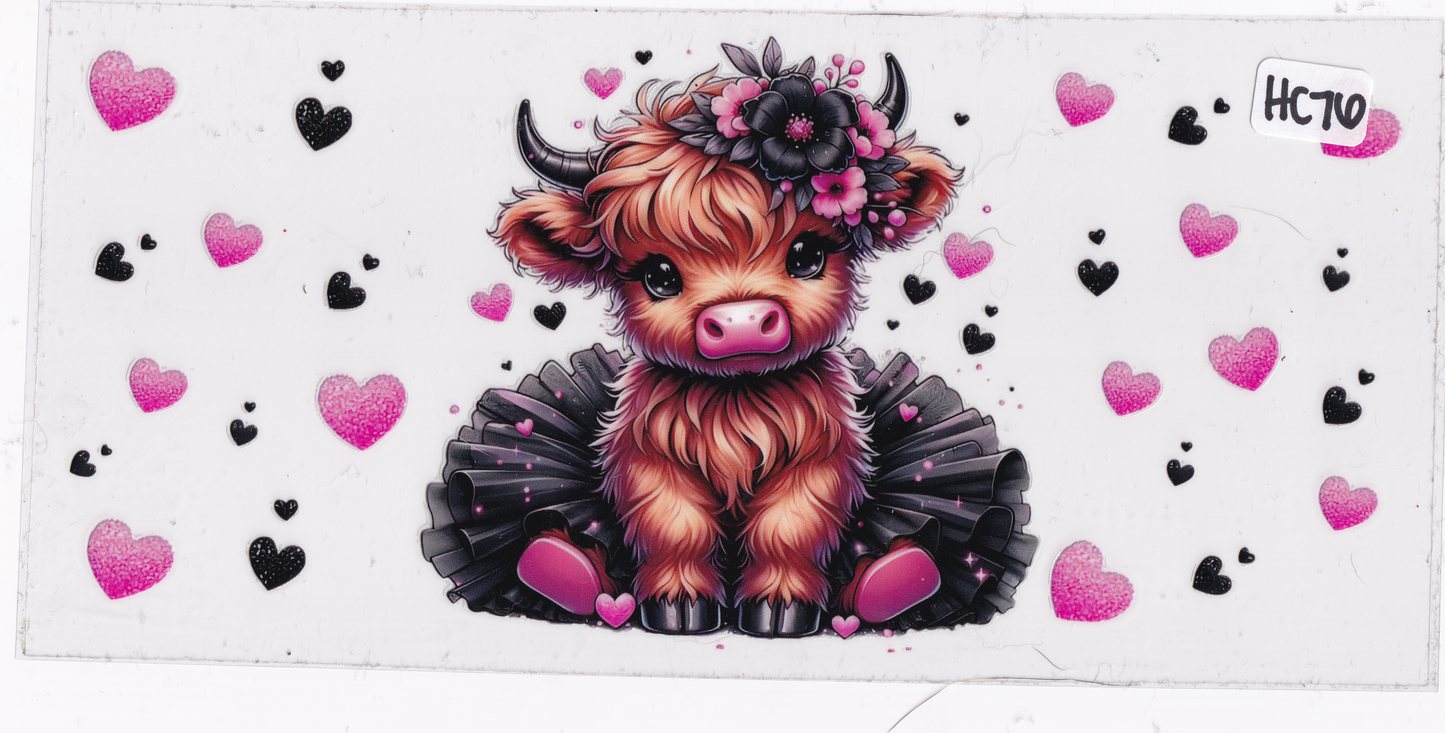 HC76 Highland Cow Hearts UVDTF Wrap