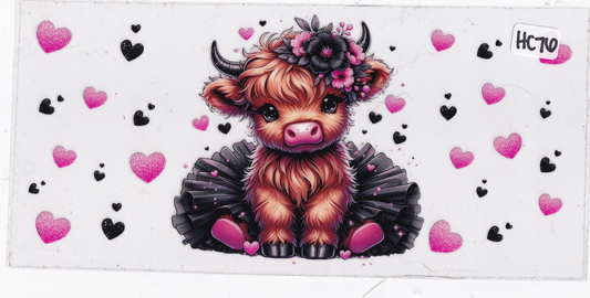 HC76 Highland Cow Hearts UVDTF Wrap