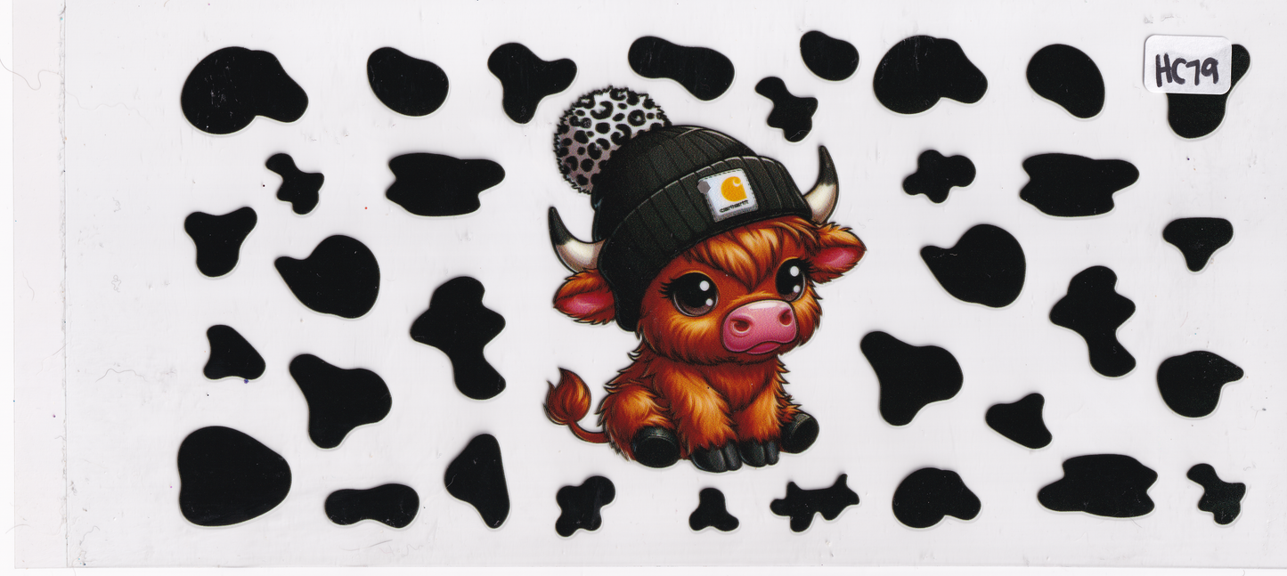 HC79 Highland Cow Beanie Hat UVDTF Wrap