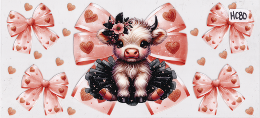 HC80 Highland Cow Ribbon Hearts UVDTF Wrap