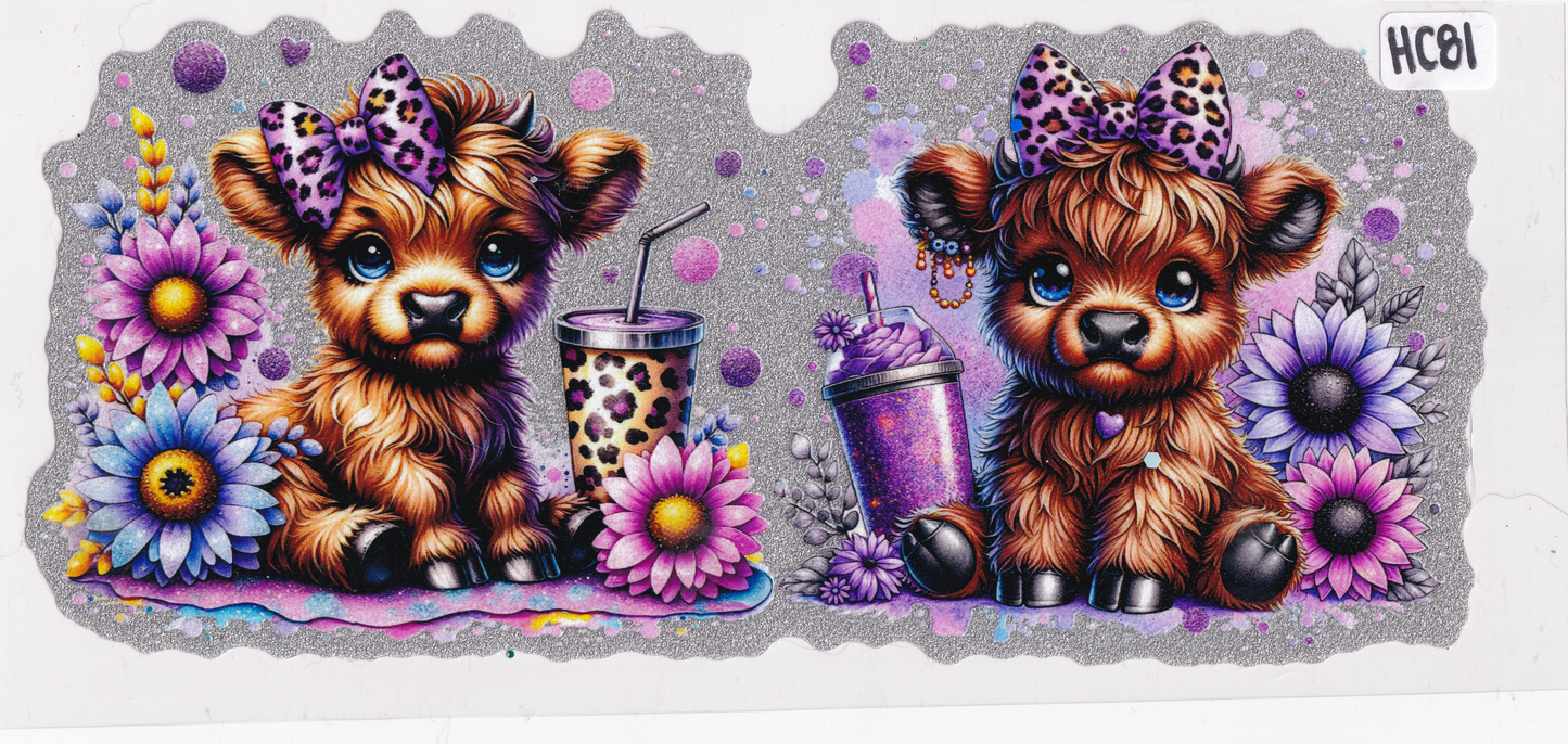 HC81 Highland Cow Flower Coffee UVDTF Wrap